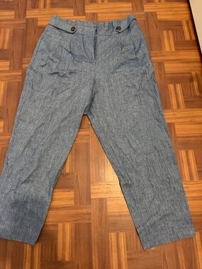 Ann Taylor Light Blue Straight-Leg Linen Blend Pants